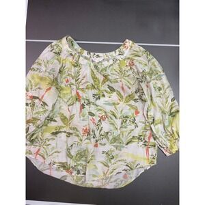 Lauren Conrad Tropical Leaf Print Blouse Green Coral 3/4 Sleeve Top Large